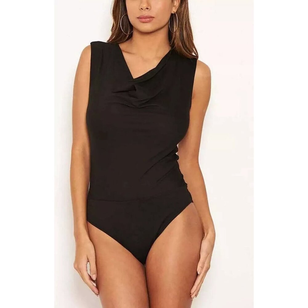 AX Paris Women's Size 6 Black Cowl Neck Bodysuit Top Sleeveless Stretch